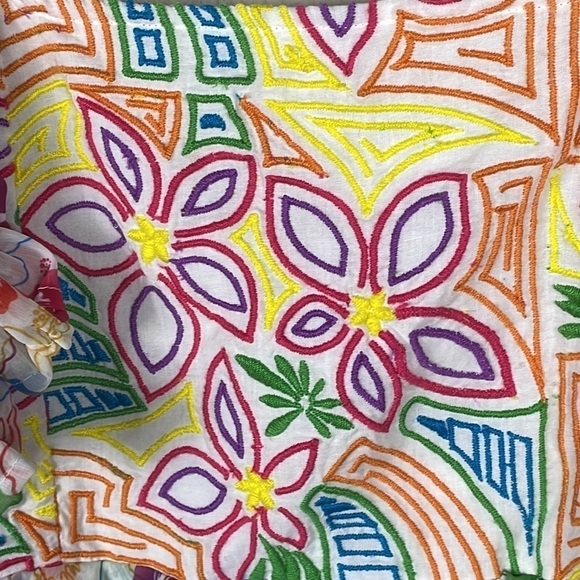 NWT All Things Mochi Ilima Floral Embroidered Mini Dress Tiered Off Shoulder M - Picture 6 of 12